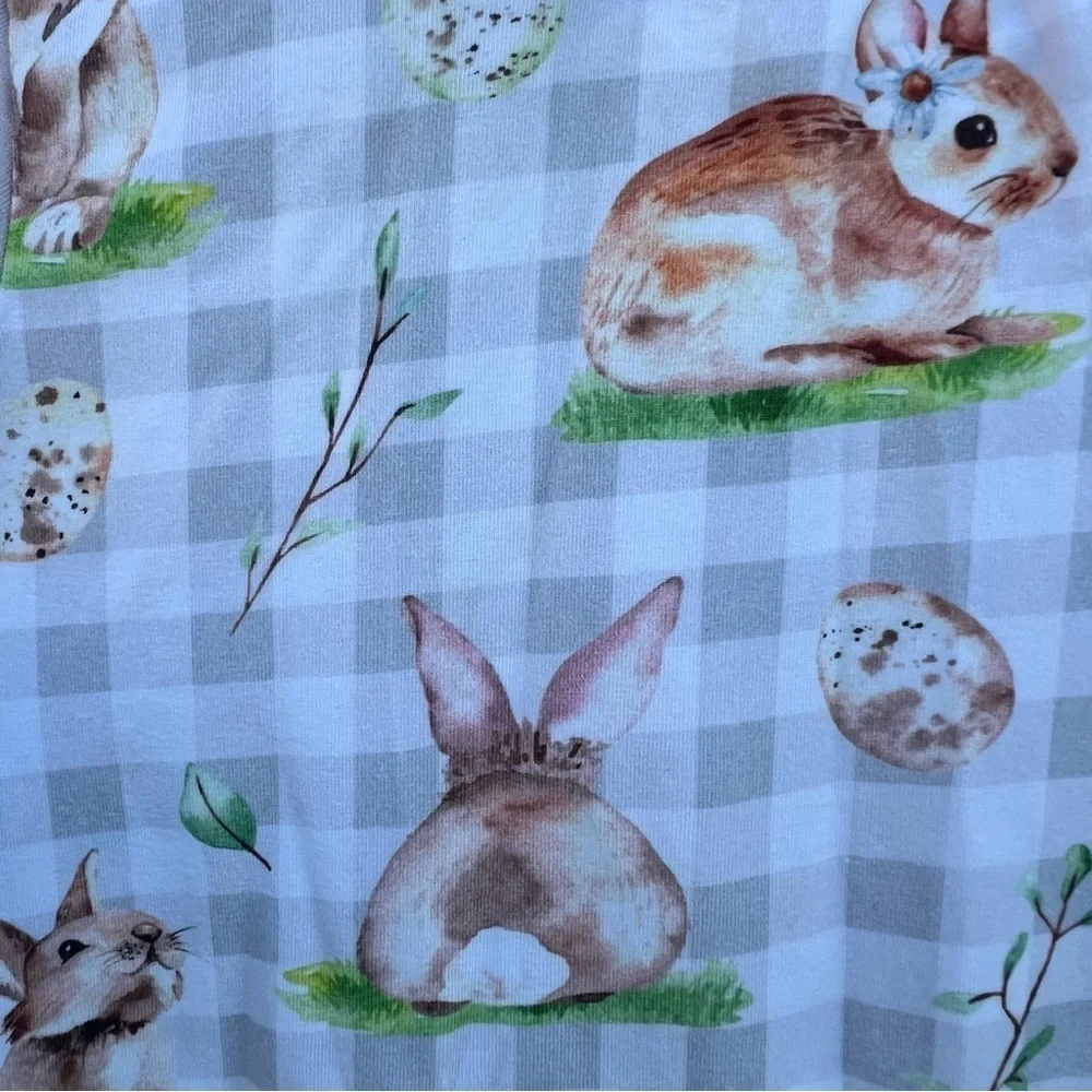 Rags to Raches Bunny Check One Piece Romper 6-12 Mos GUC
